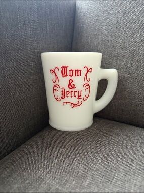 Vintage Tom & Jerry Milk glass Mug with Red Script